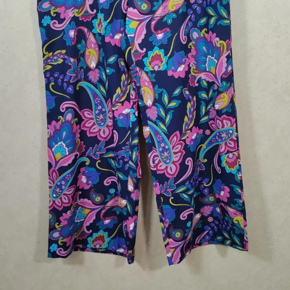G091 Soft Surroundings navy & mauve Korva Wide Leg Pants L NWT